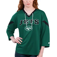 T-shirt à lacets manches 3/4 Starter Green New York Jets Rally pour femmes