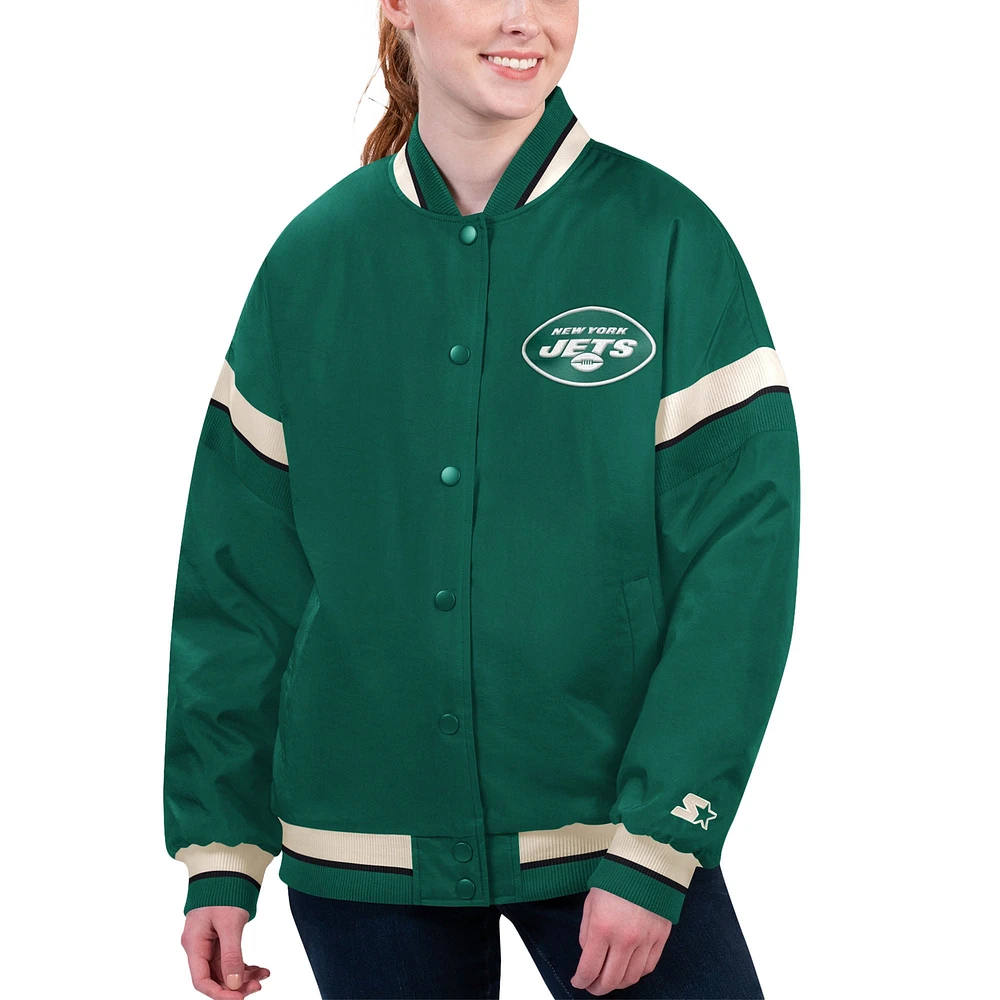 Women's Starter Green New York Jets Tournament Full-Snap Varsity Jacket