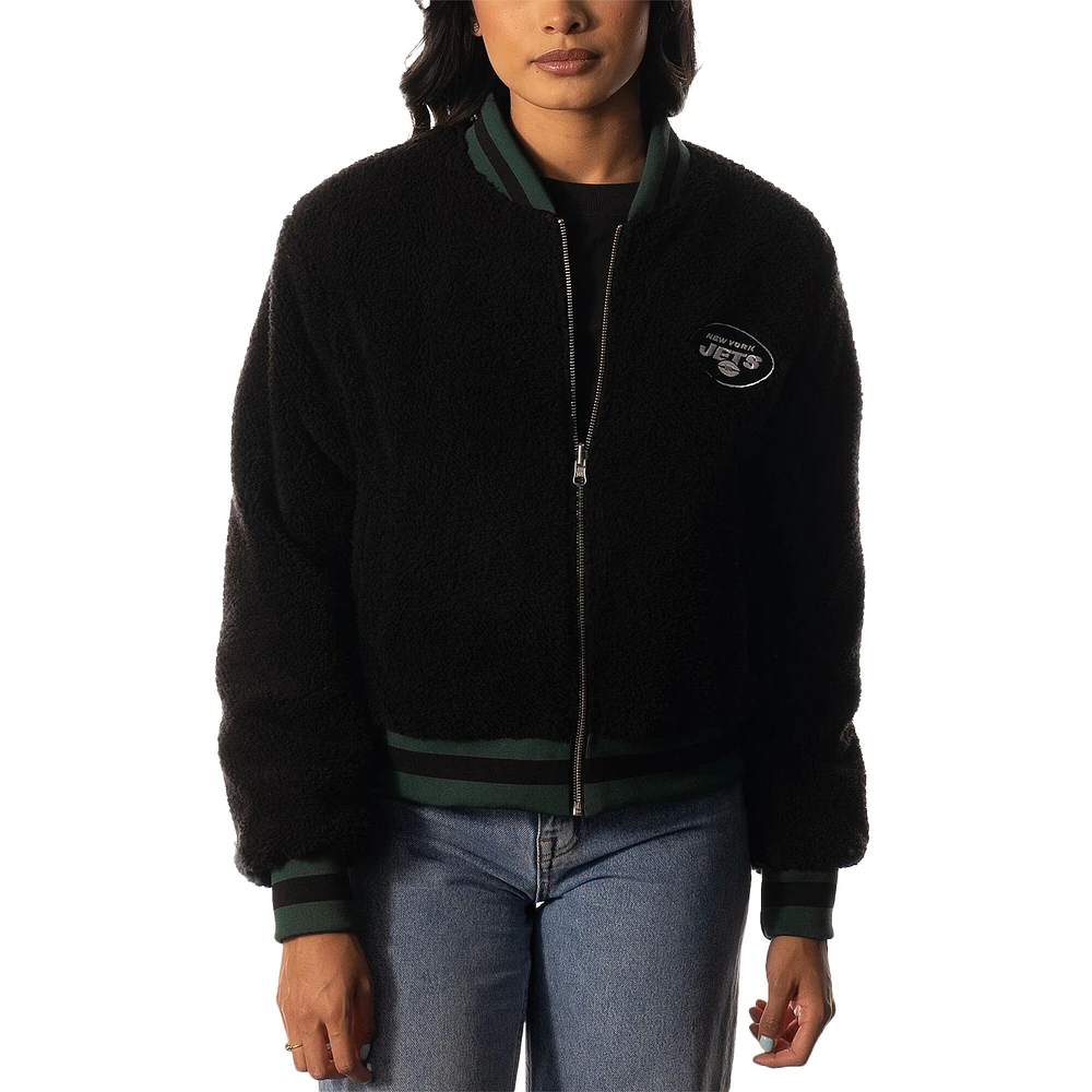 Blouson aviateur réversible en sherpa entièrement zippé The Wild Collective pour femmes, vert/noir, New York Jets