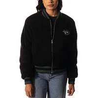 Women's The Wild Collective Green/Black New York Jets Reversible Sherpa Full-Zip Bomber Jacket