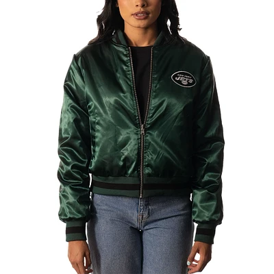 Blouson aviateur réversible en sherpa entièrement zippé The Wild Collective pour femmes, vert/noir, New York Jets