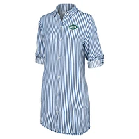 Women's Tommy Bahama Blue/White New York Jets Chambray Stripe Cover-Up Shirt Dress