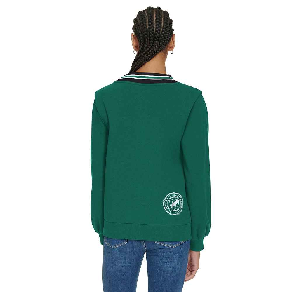 Women's Tommy Hilfiger Green New York Jets Alice V-Neck Pullover Sweatshirt