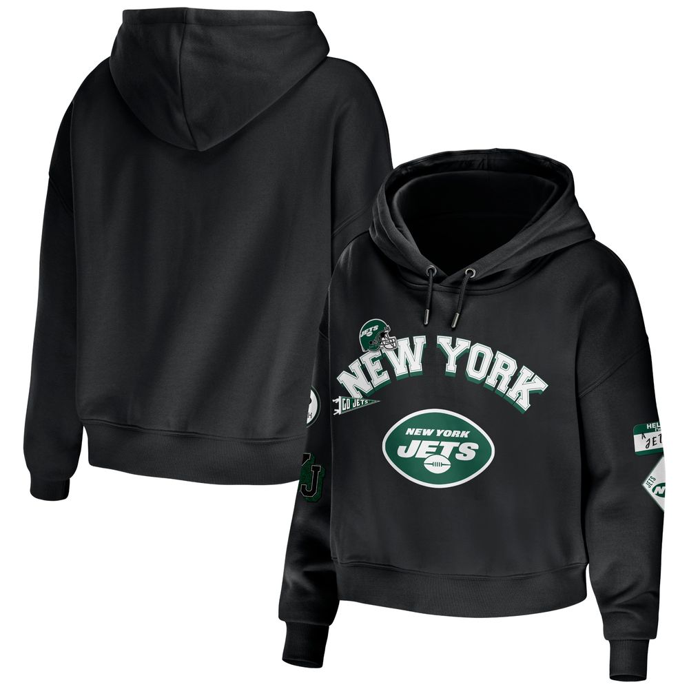 Women's Wear by Erin Andrews White New York Jets Domestic Cropped Long Sleeve T-Shirt Size: Small