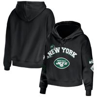 New York Jets WEAR by Erin Andrews Women's Modest Cropped Pullover Hoodie -  Black