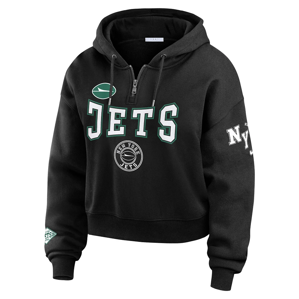 Sweat à capuche zippé 1/4 de zip noir avec patch New York Jets pour femme WEAR by Erin Andrews