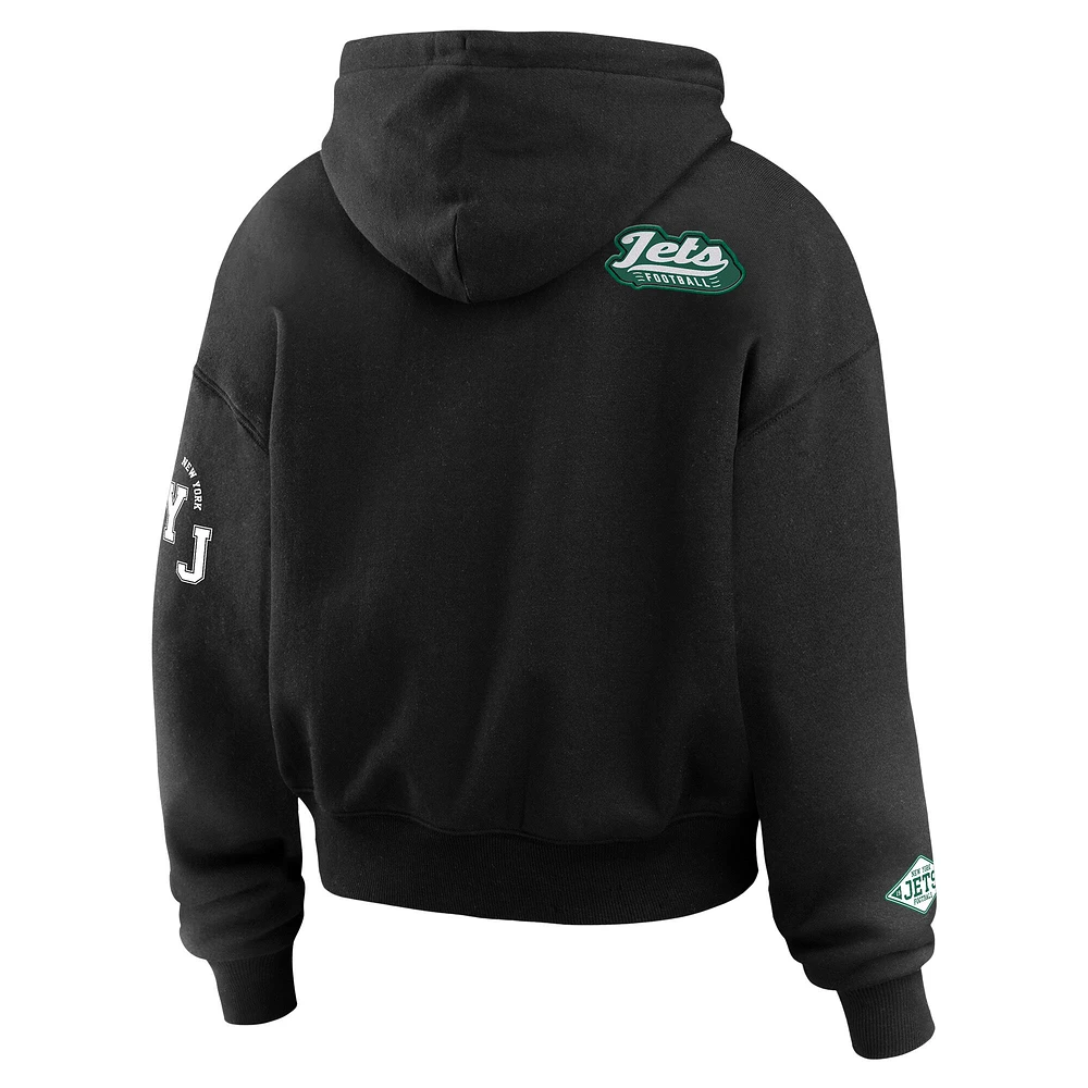 Women's WEAR by Erin Andrews Black New York Jets Patch Quarter-Zip Pullover Hoodie