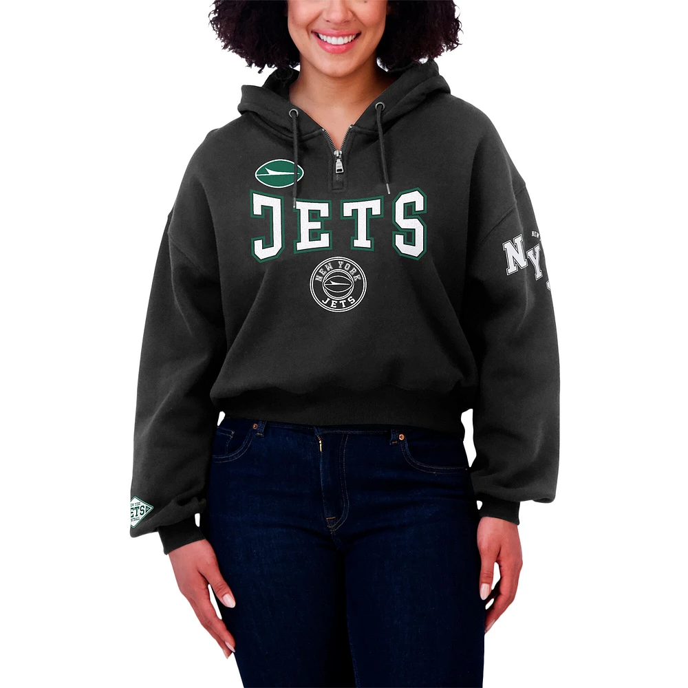 Sweat à capuche zippé 1/4 de zip noir avec patch New York Jets pour femme WEAR by Erin Andrews