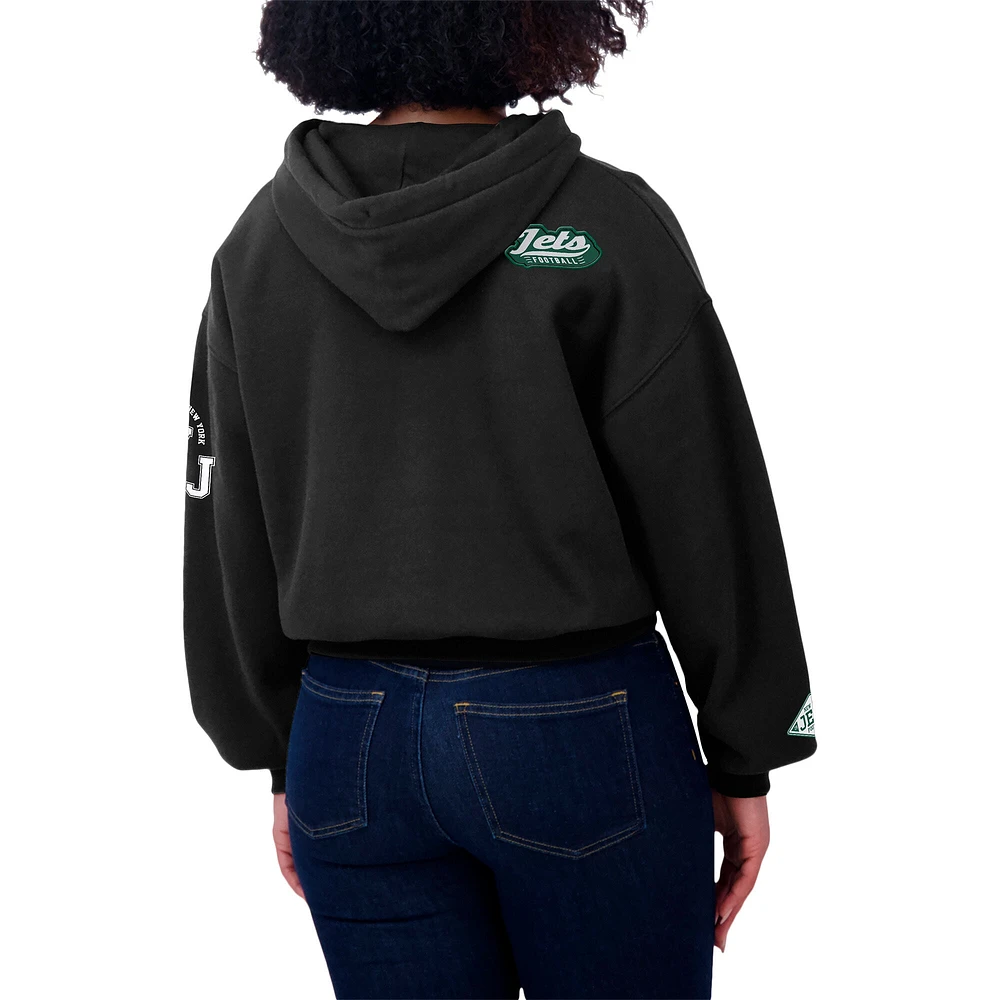 Women's WEAR by Erin Andrews Black New York Jets Patch Quarter-Zip Pullover Hoodie