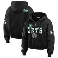 Sweat à capuche zippé 1/4 de zip noir avec patch New York Jets pour femme WEAR by Erin Andrews