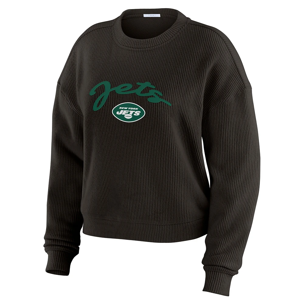 Women's WEAR by Erin Andrews  Cream New York Jets Knitted Tri-Blend Long Sleeve T-Shirt & Pants Lounge Set