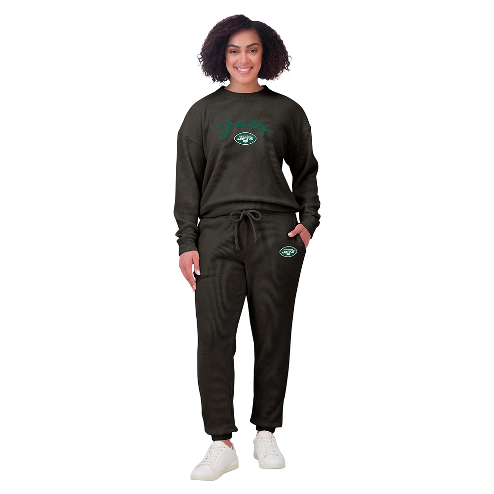 Women's WEAR by Erin Andrews  Cream New York Jets Knitted Tri-Blend Long Sleeve T-Shirt & Pants Lounge Set