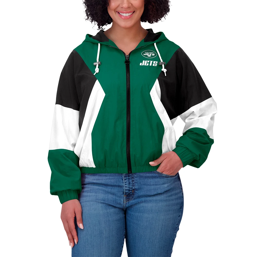 Veste coupe-vent zippée à blocs de couleurs grande taille pour femme WEAR by Erin Andrews, vert/noir, New York Jets