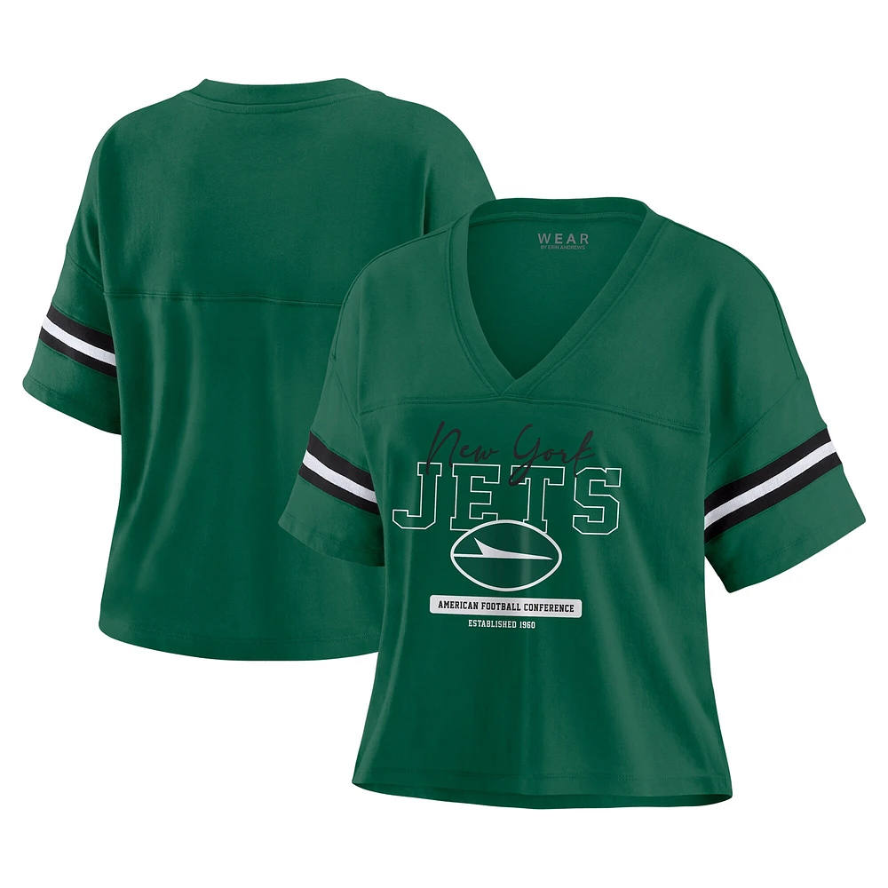 T-shirt court à col en V et blocs de couleurs vert New York Jets pour femme WEAR by Erin Andrews