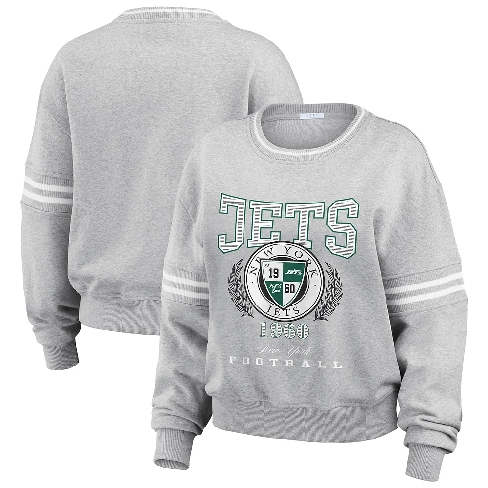 Sweat-shirt court à écusson des New York Jets pour femme WEAR by Erin Andrews, gris chiné