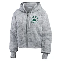 Women's WEAR by Erin Andrews  Heather Gray New York Jets Speckled Fleece Cropped Full-Zip Hoodie