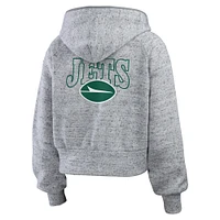 Women's WEAR by Erin Andrews  Heather Gray New York Jets Speckled Fleece Cropped Full-Zip Hoodie