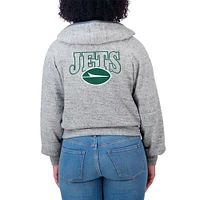 Women's WEAR by Erin Andrews  Heather Gray New York Jets Speckled Fleece Cropped Full-Zip Hoodie