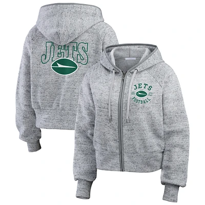 Women's WEAR by Erin Andrews  Heather Gray New York Jets Speckled Fleece Cropped Full-Zip Hoodie