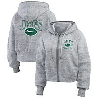 Sweat à capuche court en polaire moucheté gris chiné New York Jets pour femme WEAR by Erin Andrews