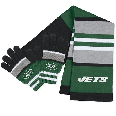 Ensemble gants et écharpe à rayures New York Jets pour femme WEAR by Erin Andrews