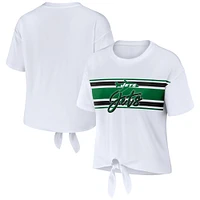 T-shirt rétro à nouer devant blanc New York Jets pour femme WEAR by Erin Andrews