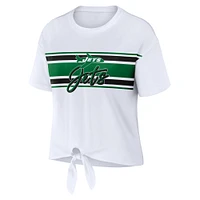 T-shirt rétro à nouer devant blanc New York Jets pour femme WEAR by Erin Andrews