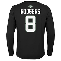 T-shirt à manches longues avec nom et numéro du joueur principal des New York Jets Aaron Rodgers pour jeune