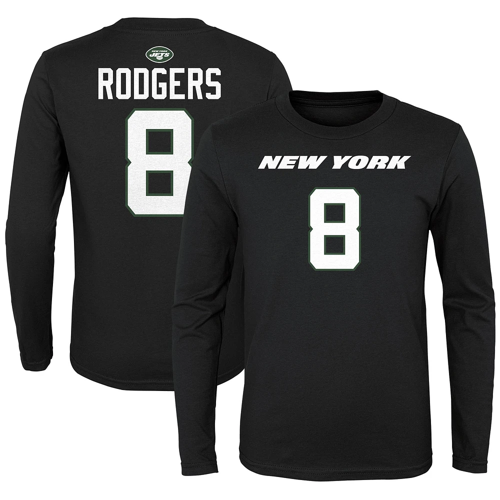 T-shirt à manches longues avec nom et numéro du joueur principal des New York Jets Aaron Rodgers pour jeune