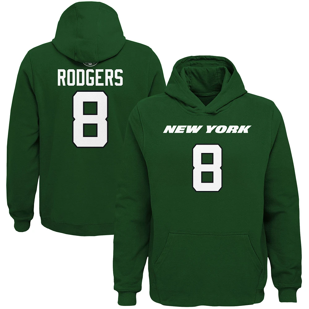 Youth Aaron Rodgers Green New York Jets Mainliner Player Name & Number Pullover Hoodie