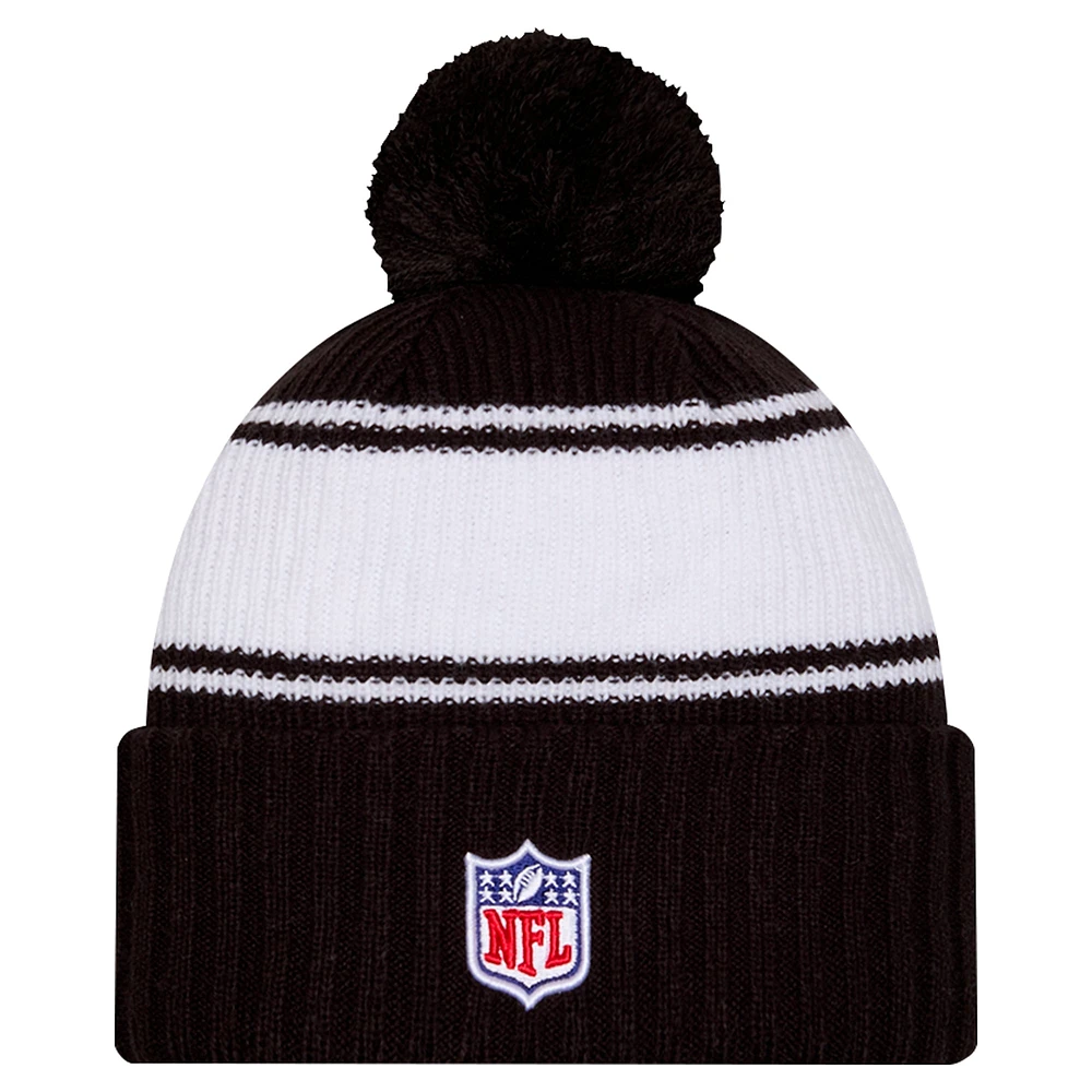 Youth New Era Black New York Jets 2024/25 Sideline Cuffed Knit Hat with Pom