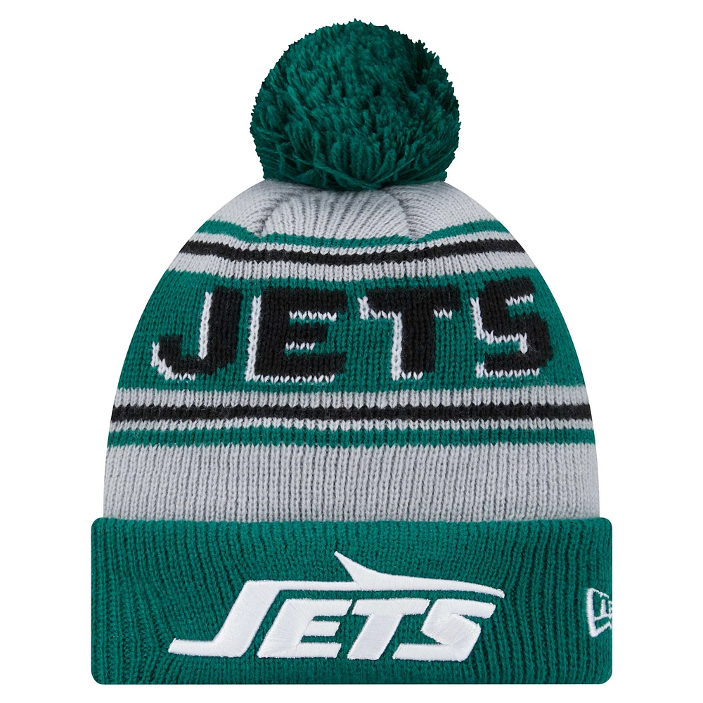 Bonnet tricoté à revers avec pompon New Era pour jeunes New York Jets vert