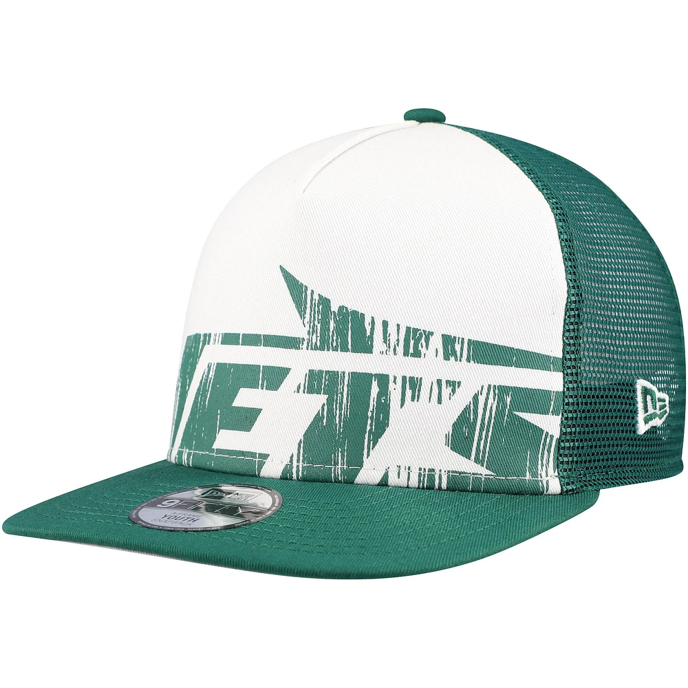 Youth New Era White/Green New York Jets Distressed 9FIFTY A-Frame Snapback Hat