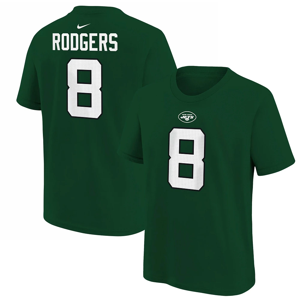 T-shirt vert avec nom et numéro du joueur des New York Jets Nike Aaron Rodgers pour jeune