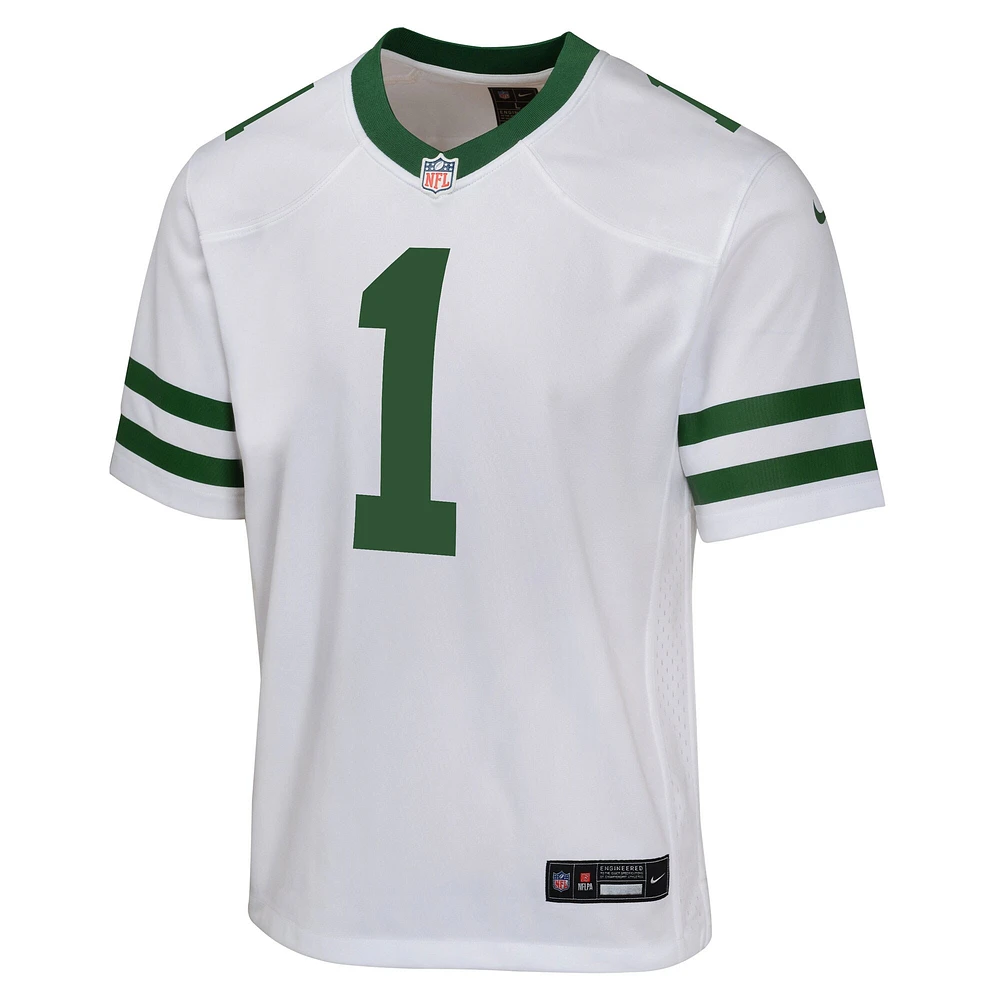 Maillot de match Nike Ahmad Sauce Gardner Legacy blanc des Jets New York pour jeune