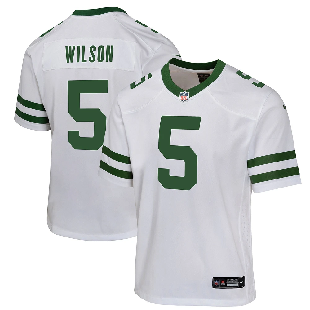 Maillot de match Nike Garrett Wilson Legacy blanc des Jets New York pour jeune