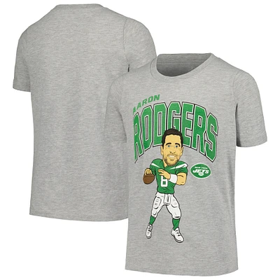 T-shirt de caricature des Jets New York gris chiné d'Aaron Rodgers pour jeune Outerstuff