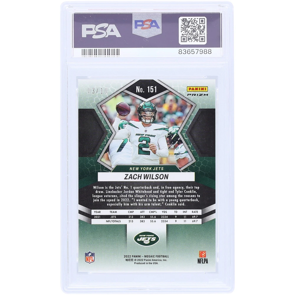 Zach Wilson New York Jets 2022 Panini Mosaic Gold Mosaic #151 #3/10 PSA authentifié 10 cartes