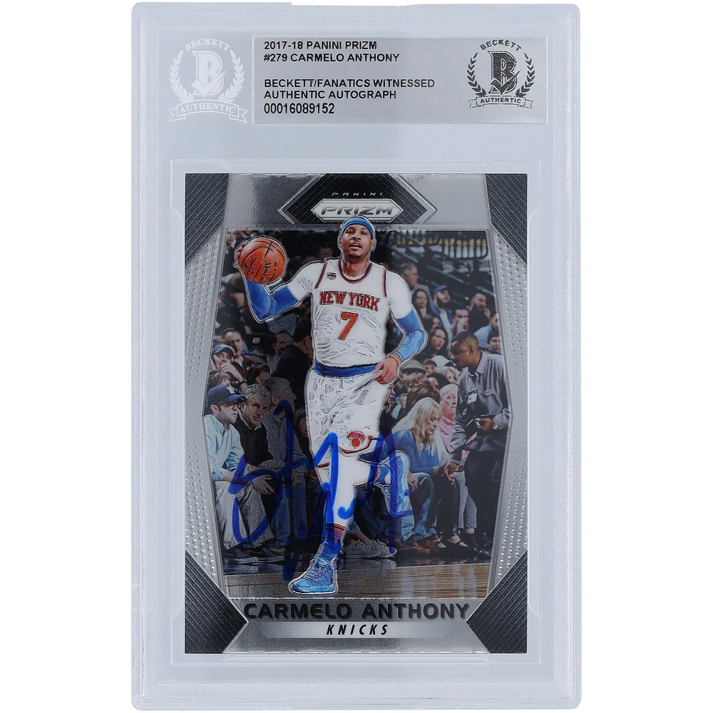 Carte Panini Prizm #279 autographiée 2017-18 de Carmelo Anthony des New York Knicks