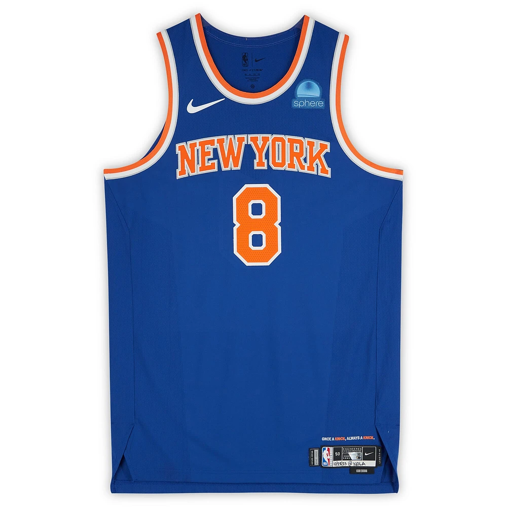Maillot bleu n°8 utilisé par DaQuan Jeffries des New York Knicks contre les New Orleans Pelicans le 28 octobre 2023