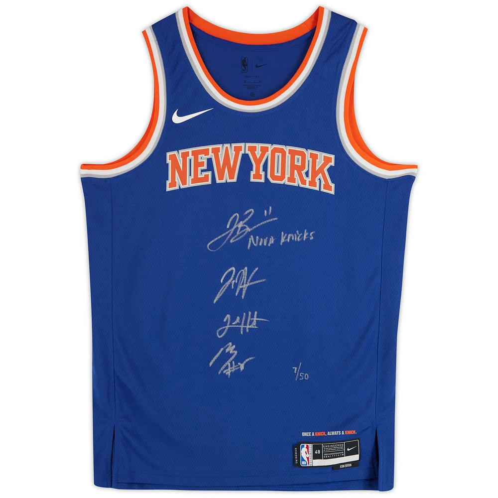Jalen Brunson, Josh Hart, Mikal Bridges & Donte DiVincenzo New York Knicks Autographed Nike Blue Icon Swingman Jersey with "Nova Knicks" Inscription - Limited Edition of 50