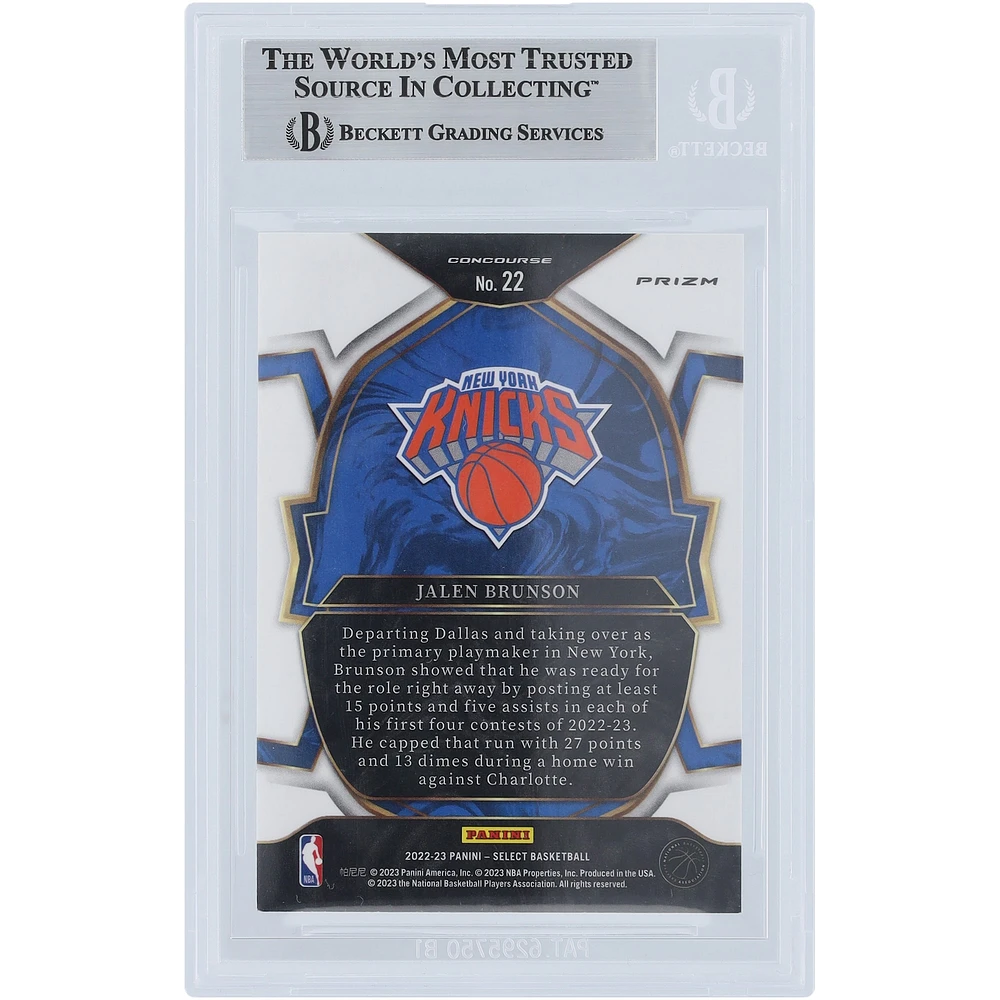 Jalen Brunson New York Knicks Autographed 2022-23 Panini Select Prizm Blue Cracked Ice #22 Beckett Fanatics Witnessed Authenticated Card