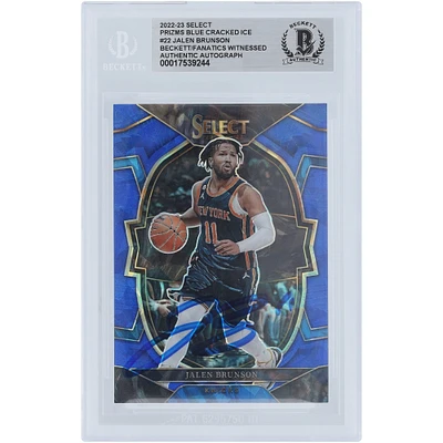 Jalen Brunson New York Knicks Autographed 2022-23 Panini Select Prizm Blue Cracked Ice #22 Beckett Fanatics Witnessed Authenticated Card