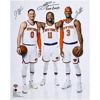 Josh Hart, Donte DiVincenzo, Jalen Brunson New York Knicks Autographed 16" x 20" Media Day Photograph with "Nova Knicks" Inscription