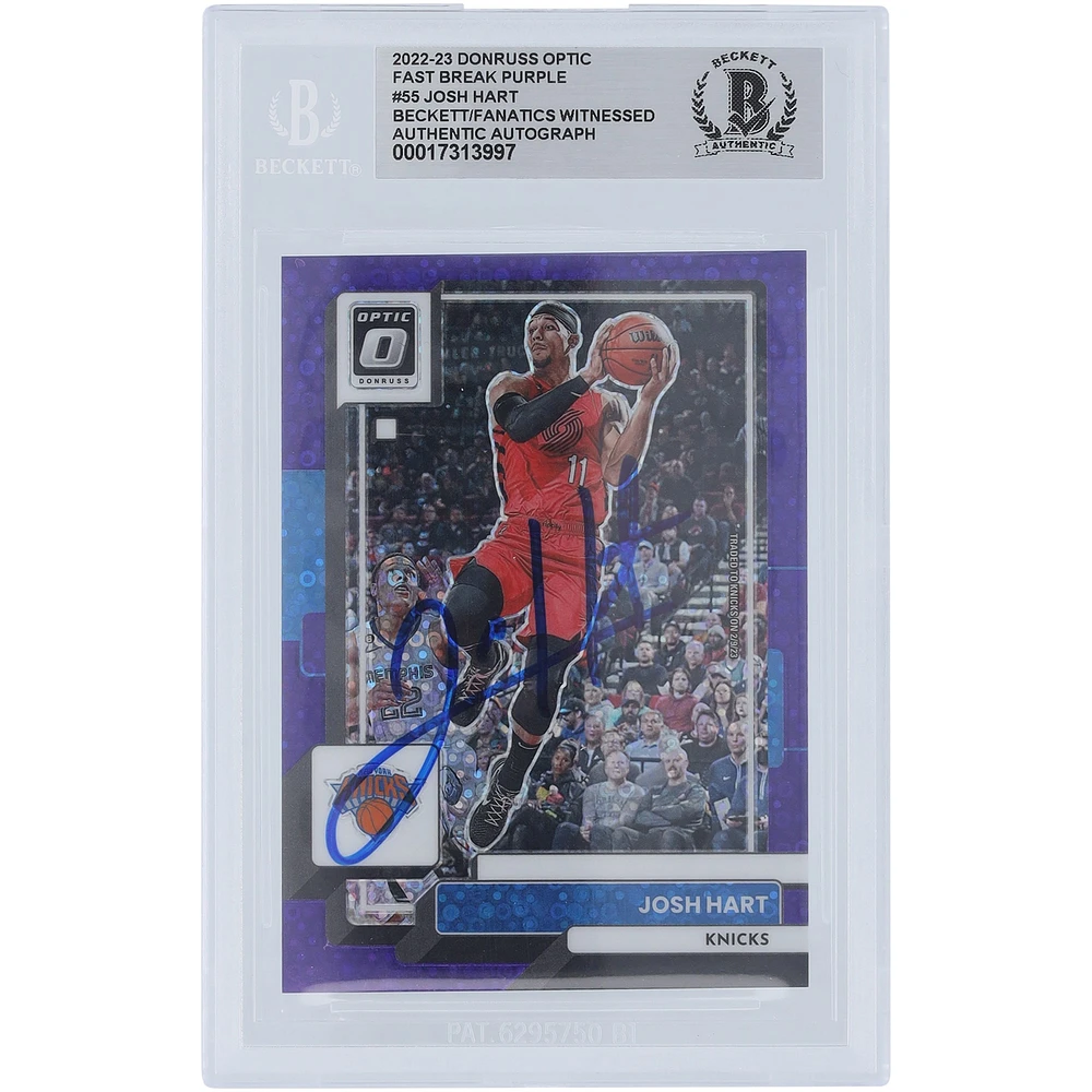 Josh Hart New York Knicks Autographed 2022-23 Panini Donruss Optic Fast Break Purple #55 #/99 Beckett Fanatics Witnessed Authenticated Card