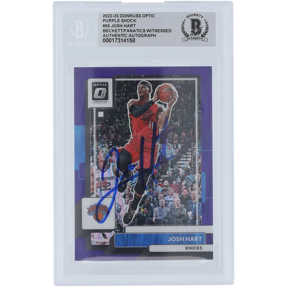 Josh Hart New York Knicks Autographed 2022-23 Panini Donruss Optic Purple Shock #55 Beckett Fanatics Witnessed Authenticated Card