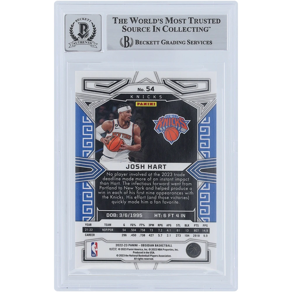 Josh Hart New York Knicks Autographed 2022-23 Panini Obsidian #54 Beckett Fanatics Witnessed Authenticated 9/10 Card 
