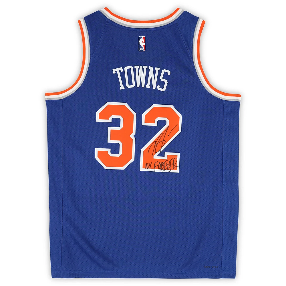 Karl-Anthony Towns New York Knicks Autographed Nike Blue Icon Edition Swingman Jersey with "NY Forever" Inscription