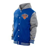 Men's New Era  Blue New York Knicks Throwback Prep Chenille Full-Snap Hooded Varsity Jacket