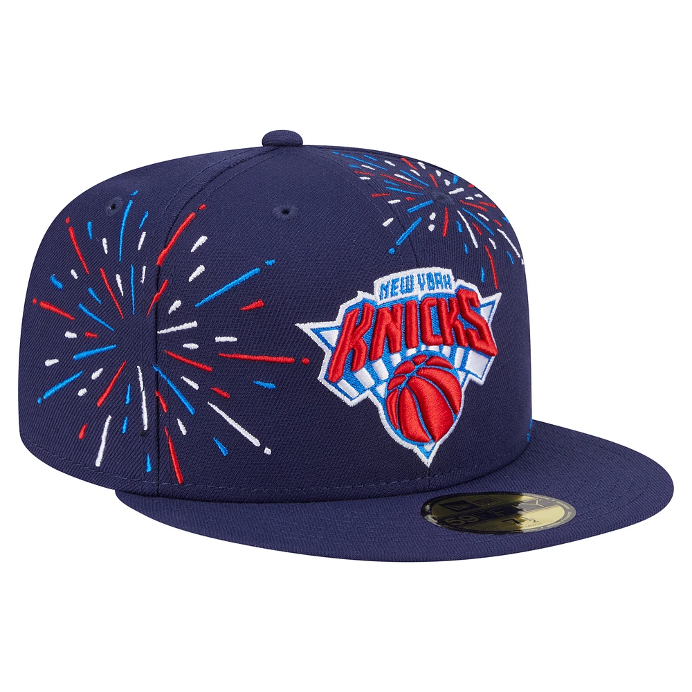 Men's New Era  Navy New York Knicks Americana Fireworks 59FIFTY Fitted Hat
